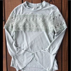 Mint Green Lace Bell Sleeve Top